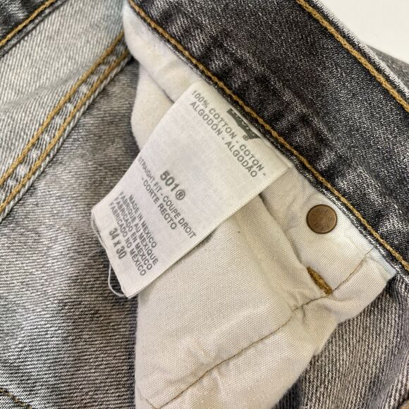 Levis 501 Denim Jeans Mens 34x30 Black Straight Leg Button Fly Red Tab Classic - Picture 9 of 11